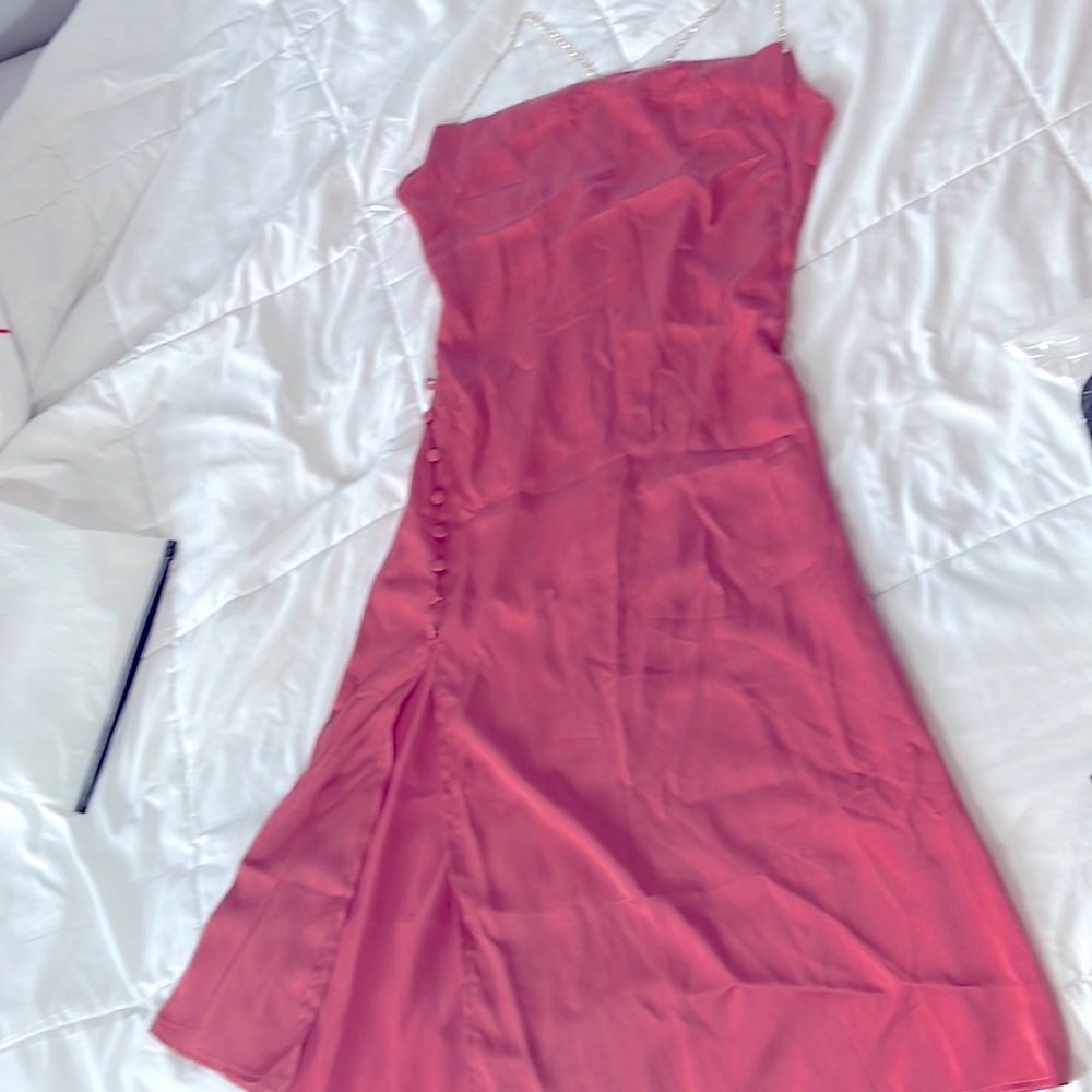 Chick me mauve pink dress with rhinestone straps cross in the back. New in bag,